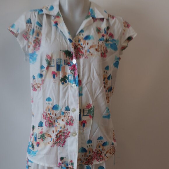 NWT Womens The Cat's Pajamas Santorini Luxe White Multi 2 Pc Set Top Bottom S - Picture 7 of 16